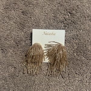 Natasha Couture Gold Beaded Tassel Earrings